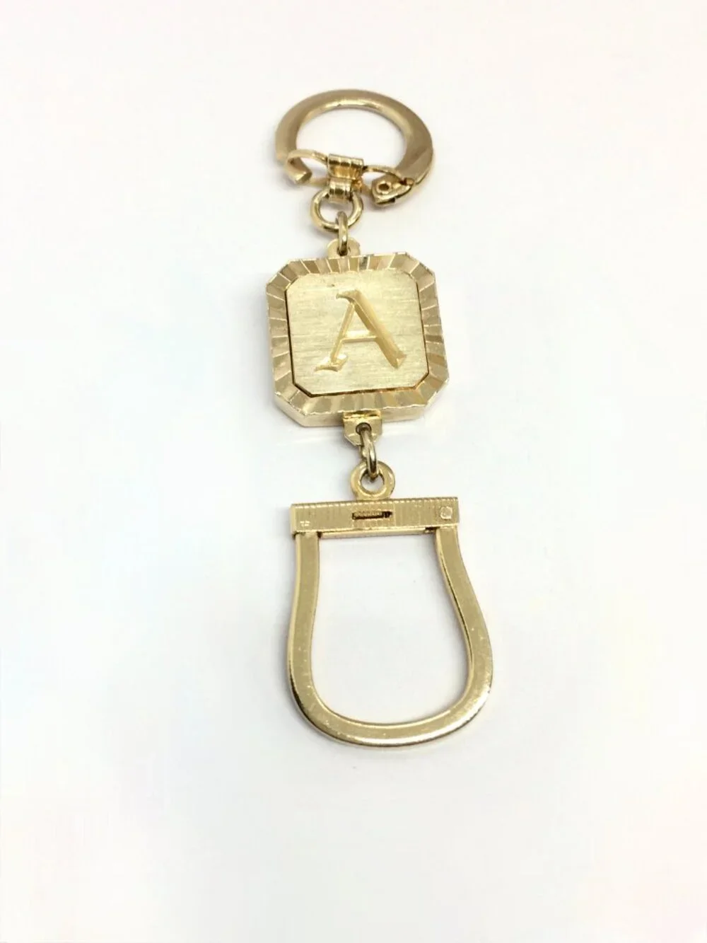 VINTAGE SWANK KEY FOB Gold Tone Detachable Valet Key Holder Initial A